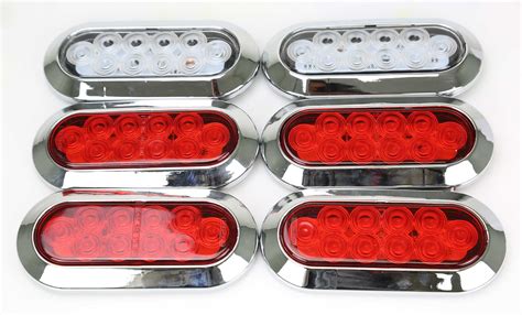 6" Oval LED Trailer Lights 4 Red Stop/Turn/Tail & 2 Clear Backup Surface Chrome - Walmart.com