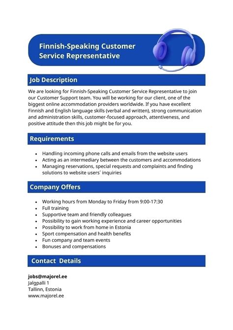 CV Keskus job ad Finnish-Speaking Customer Service Representative, 2023-11-17