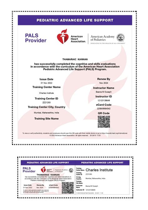 BLS ACLS PALS Sample Certificates