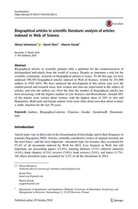 (PDF) Biographical articles in scientific literature: analysis of ...