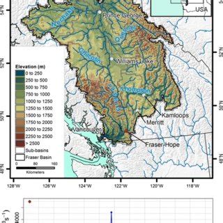 Location map and elevation range of the Fraser River basin. Also shown... | Download Scientific ...