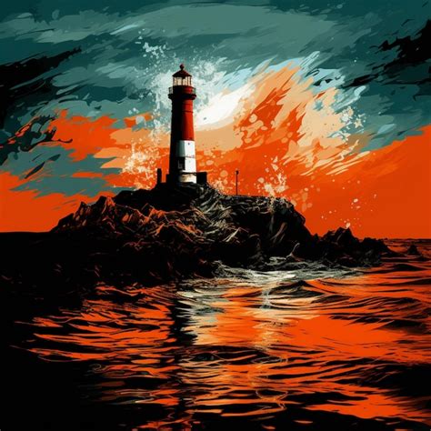 Premium AI Image | a painting of a lighthouse in the middle of the ocean.