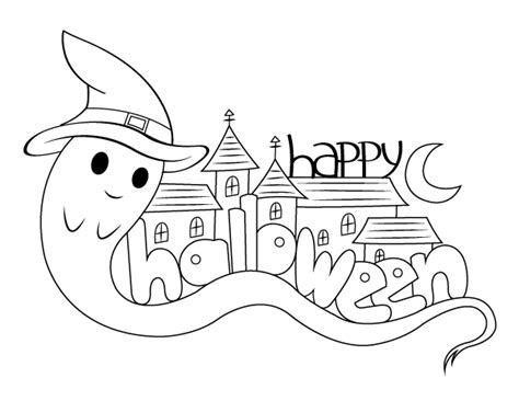 Printable Ghost Happy Halloween Coloring Page