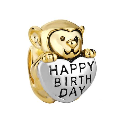 Monkey Love Happy Birthday Charm 22K Golden Plated Beads Sale Cheap Jewelry Fit Pandora Charm ...