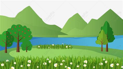 Cartoon Mountain River Meadow Vector, Mountain, Mountain Vector ...