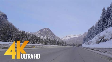 Interstate 90 - Snoqualmie Pass Road in Winter - 4K Scenic Drive Video with Music - Part #1 ...