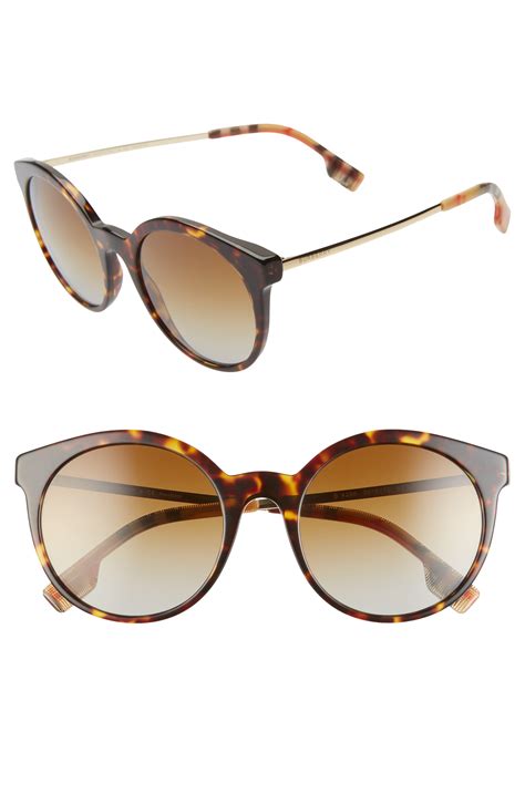 Burberry 53mm Round Sunglasses - Havana/ Print/ Brown Grad - Lyst