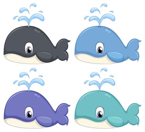 Free Vector | Set of different cute whale cartoon characters