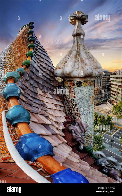 The Dragon Spine Roof of Casa Batllo, Barcelona, Spain Stock Photo - Alamy