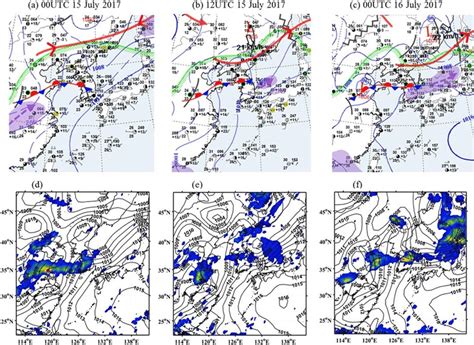 Surface weather charts from KMA at (a) 00 UTC 15 July 2017, (b) 12 UTC... | Download Scientific ...