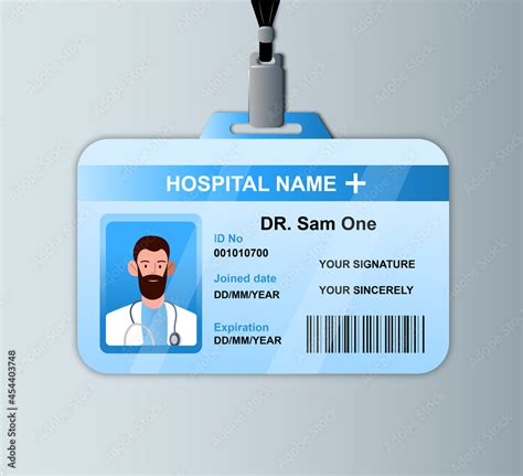 Doctor ID card template. Medical staff identity badge with bar code. Flat illustration cartoon ...