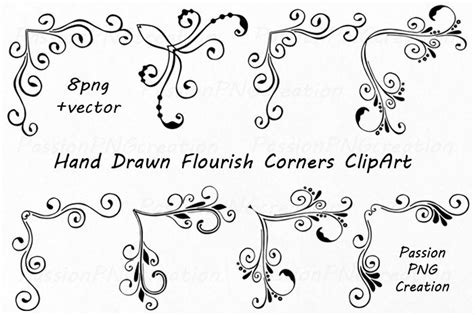 Hand Drawn Flourish Corners Clipart, Flourish Swirls, Borders ...