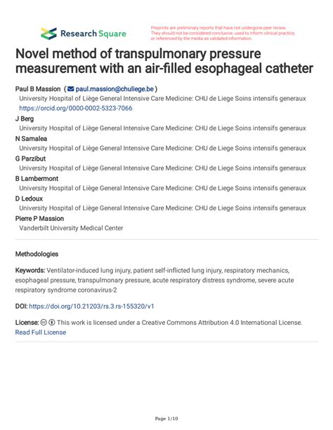 (PDF) Novel method of transpulmonary pressure measurement with an air-filled esophageal catheter