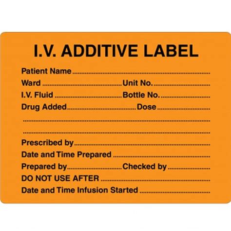 I.V Additive Label (Orange) - SSS Australia - SSS Australia Medical ...