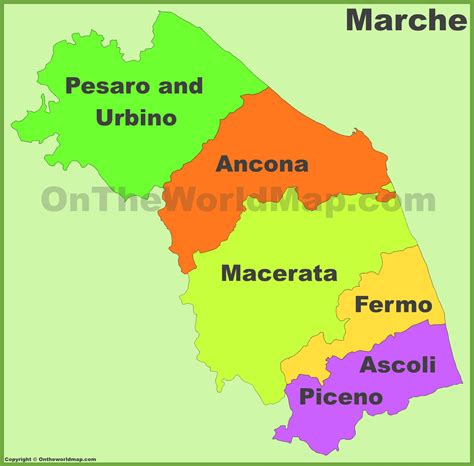 Marche provinces map - Ontheworldmap.com