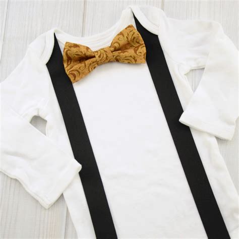 Gold Bow Tie & Suspender Shirt - Labor of Love Baby Boutique