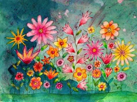 Whimsical wild flowers watercolor art by Sukilopi Art prints, pillow ...