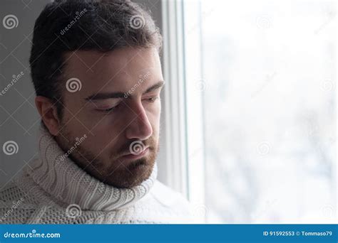 Portrait of Sad Man Looking Out of Window Stock Image - Image of ...