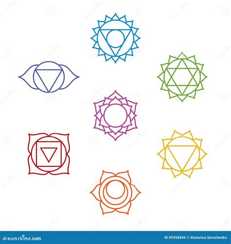 Set Of Seven Chakra Symbols Yoga Meditation Vector Illustration | My ...