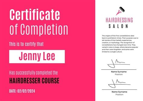 Customize online this Duotone Hairdressing & Beauty Salon Certificate template