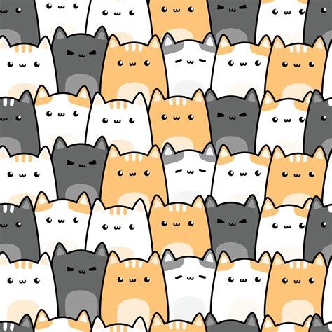 Cute chubby cat kitten cartoon doodle seamless pattern 2398966 Vector Art at Vecteezy