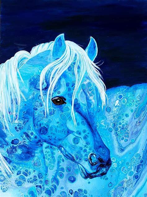 Embellishing a Blue Horse Painting - AcrylicPouring.com