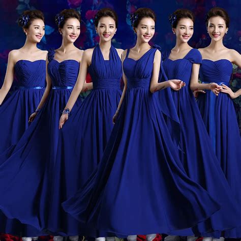 6 style Sapphire blue Long bridesmaid dresses fashion cheap chiffon ...