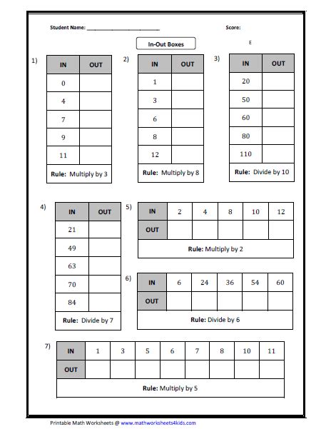 Practice In-Out boxes worksheets to learn the basics in multiplication and division. | Math ...