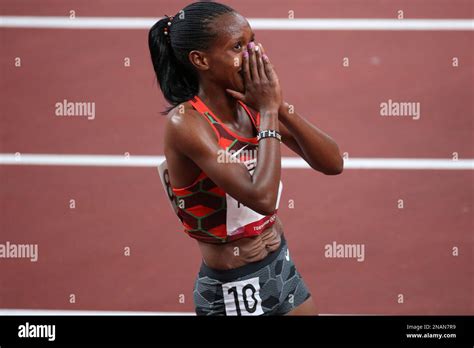 AUG 06, 2021 - Tokyo, Japan: Faith KIPYEGON of Kenya reacts winning the ...