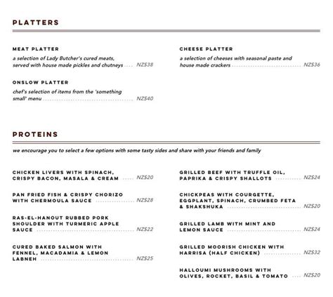 Onslow Menu, Menu for Onslow, Mt Eden, Auckland - Menumania/Zomato