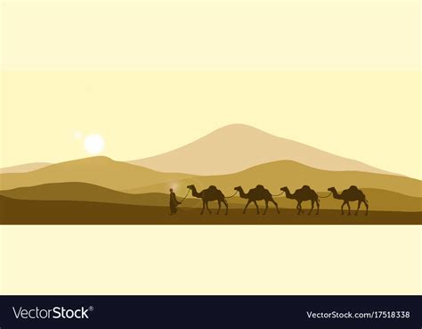 Brown silhouette of the caravan in the desert Vector Image