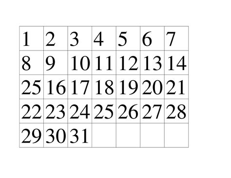 Effective Numbers 1 31 Printable | Get Your Calendar Printable