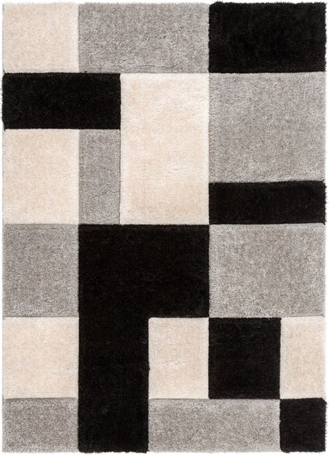 San Francisco Escondido Modern Geometric Squares Black 3D Textured Shag Rug – Well Woven