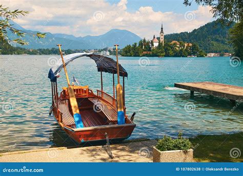 Pletna Boat at the Shore of the Lake Bled, Slovenia Stock Photo - Image of color, beautiful ...