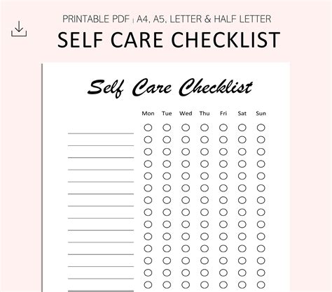 Self Care Checklist Printable PDF Routine Checklist Habit - Etsy