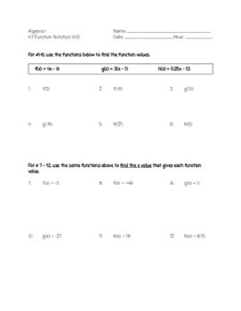 Algebra 1 Function Notation Worksheet - Englishworksheet.my.id