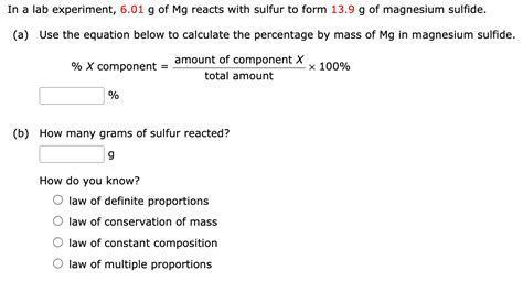 Solved In a lab experiment, 6.01 g of Mg reacts with sulfur | Chegg.com