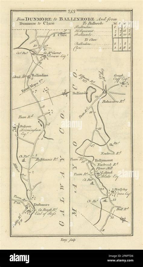 #213 Dunmore to Ballinrobe. Ballindine Claremorris. TAYLOR/SKINNER 1778 ...