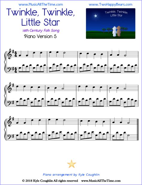 Twinkle, Twinkle, Little Star advanced piano sheet music, with Alberti ...