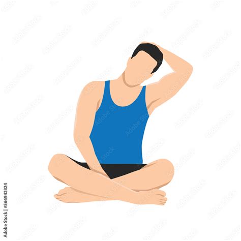 Man doing meditating and seated stretching neck to the side. Release neck and shoulder tension ...