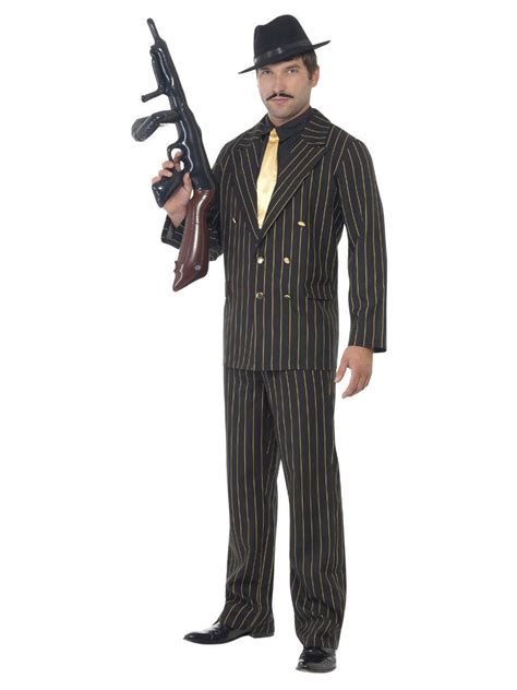 Adult Gold Pin Strip Mafia Zoot Gangster Mob Suit Fancy Dress Costume | eBay