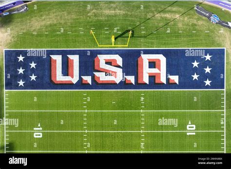 USA letters in the end zone for the Lockheed Martin Armed Forces Bowl ...