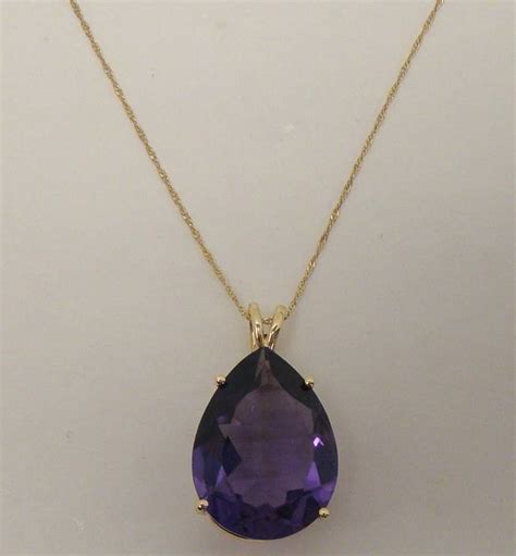 LARGE SOLID 14K YELLOW GOLD GENUINE AMETHYST PEAR SHAPE PENDANT NECKLACE 16 CT | eBay