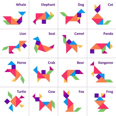 Premium Vector | Tangram puzzle. Set of tangram wild and farm animals ...