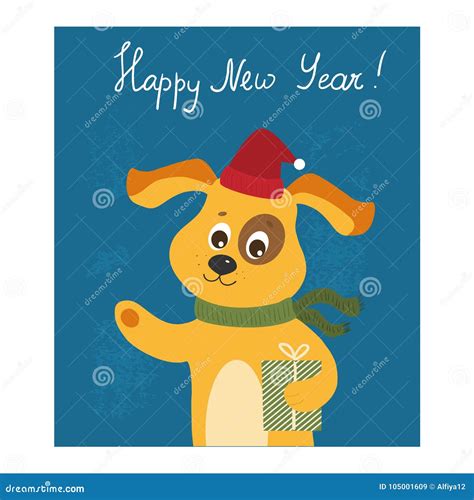 New Year card with dog stock vector. Illustration of print - 105001609