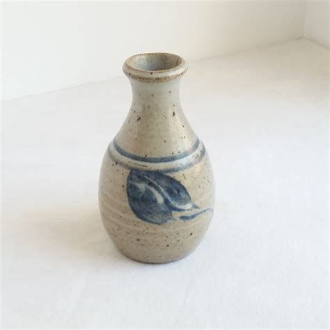 Stoneware Bud Vase, Vintage Pottery, Collectible Pottery, Blue White Stoneware Pottery, Small ...