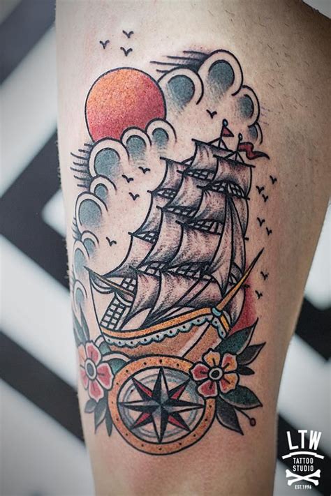 Old School Ship Tattoo | Tatuajes de barcos, Tatuaje de nave, Tatuajes ...