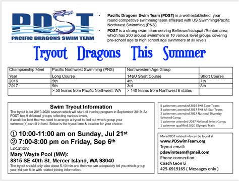 Pacific Dragons Swim Team : Open Tryout