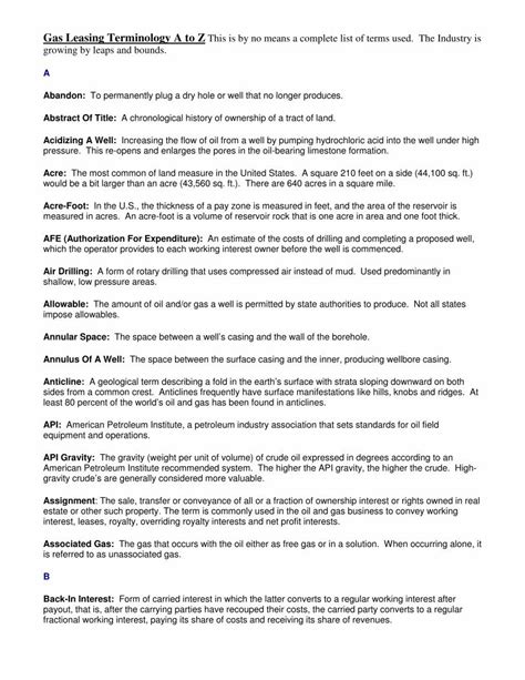 (PDF) Glossary of Terms Standard (BBL): Unit of measurement in the petroleum industry. One ...