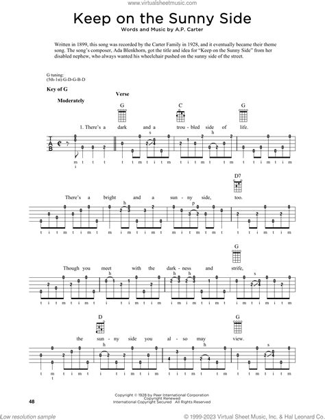 Keep On The Sunny Side sheet music for banjo solo v2